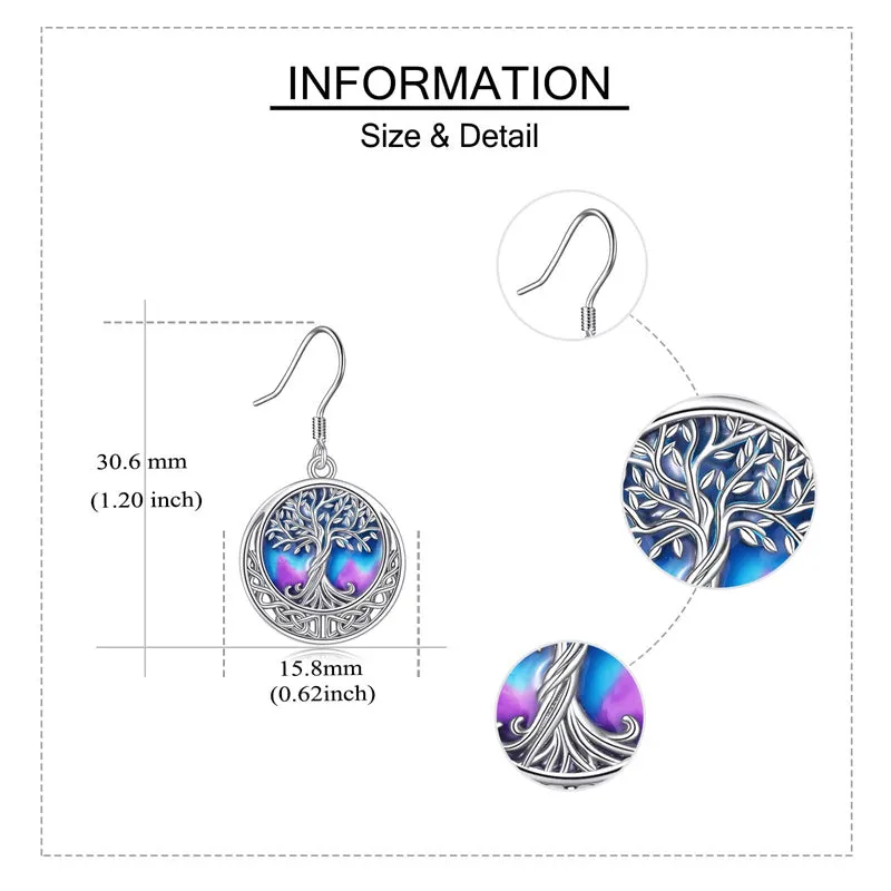 Tree of Life Earrings Sterling Silver Celtic Tree of Life Abalone Shell Dangle Drop Earrings for Women Jewelry