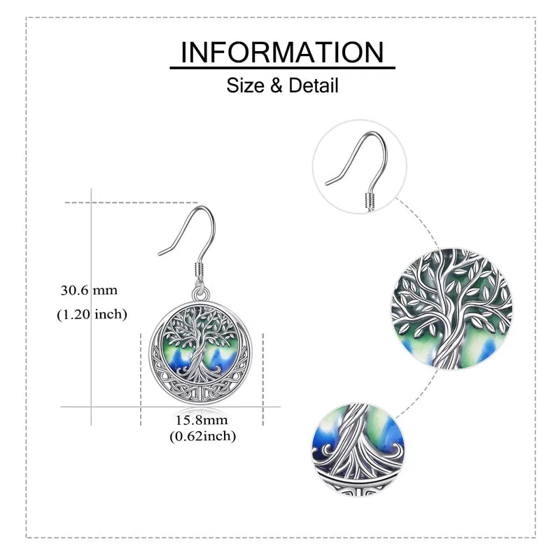 Tree of Life Earrings Sterling Silver Celtic Tree of Life Abalone Shell Dangle Drop Earrings for Women Jewelry