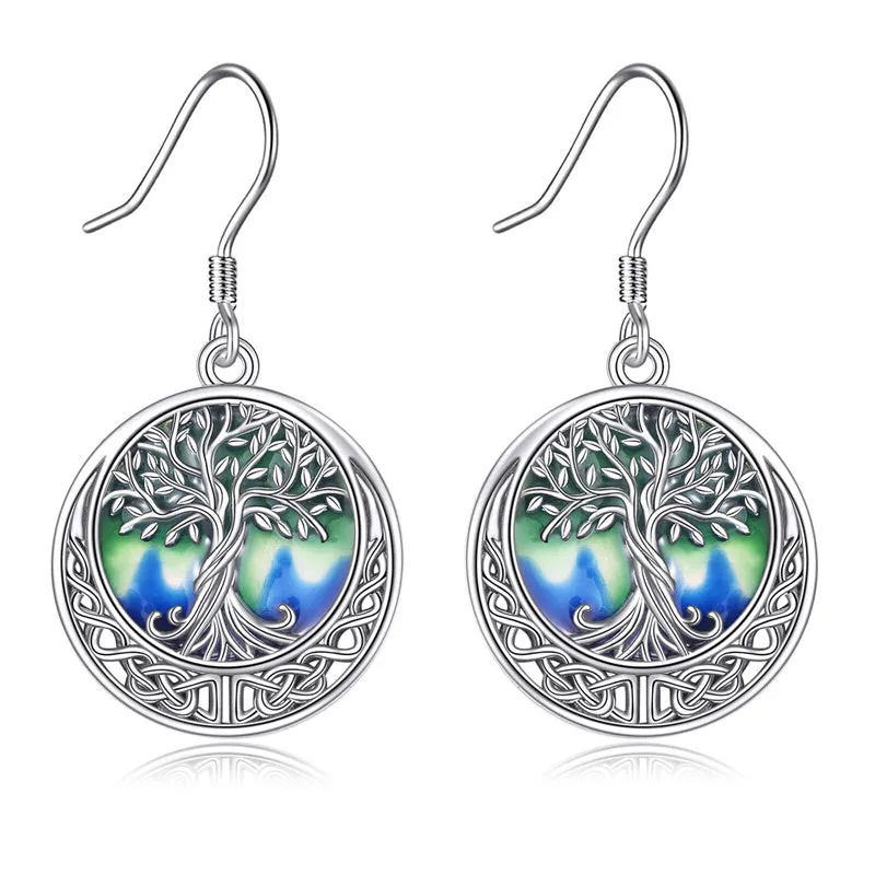 Tree of Life Earrings Sterling Silver Celtic Tree of Life Abalone Shell Dangle Drop Earrings for Women Jewelry