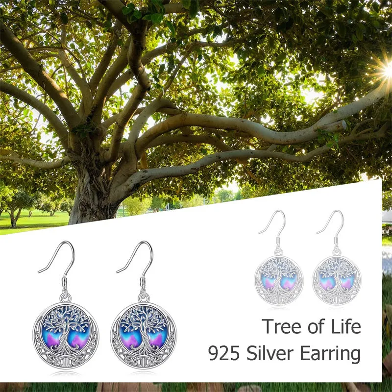 Tree of Life Earrings Sterling Silver Celtic Tree of Life Abalone Shell Dangle Drop Earrings for Women Jewelry