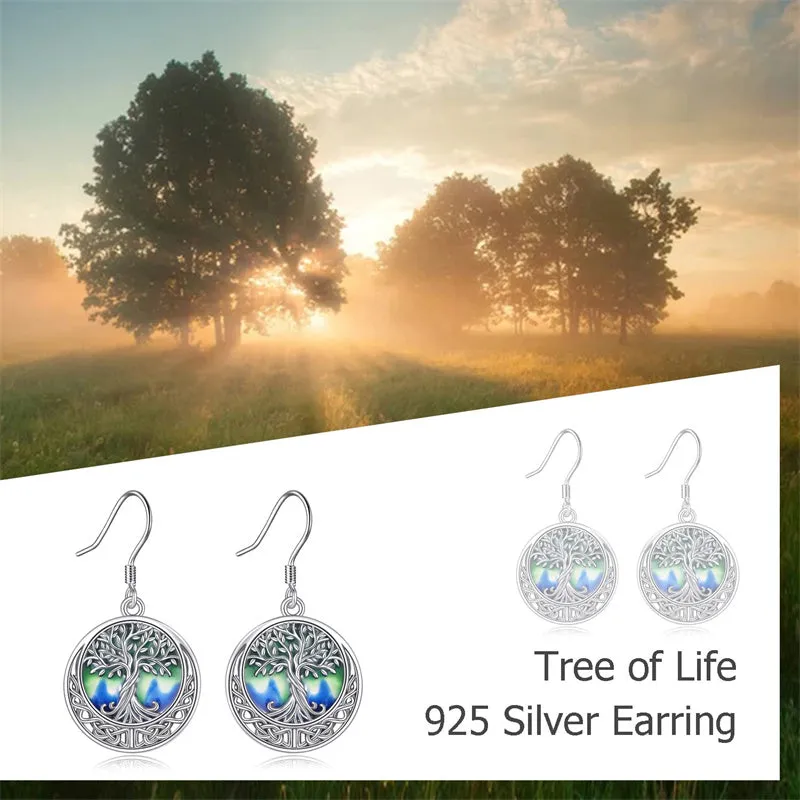 Tree of Life Earrings Sterling Silver Celtic Tree of Life Abalone Shell Dangle Drop Earrings for Women Jewelry