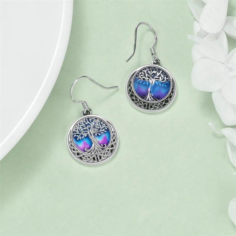 Tree of Life Earrings Sterling Silver Celtic Tree of Life Abalone Shell Dangle Drop Earrings for Women Jewelry