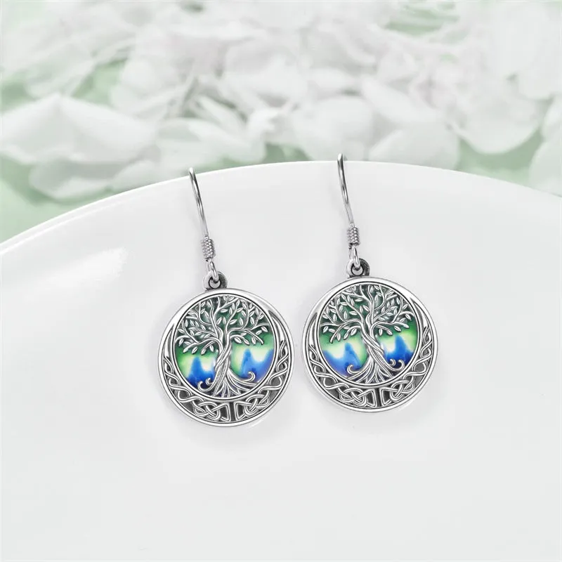 Tree of Life Earrings Sterling Silver Celtic Tree of Life Abalone Shell Dangle Drop Earrings for Women Jewelry