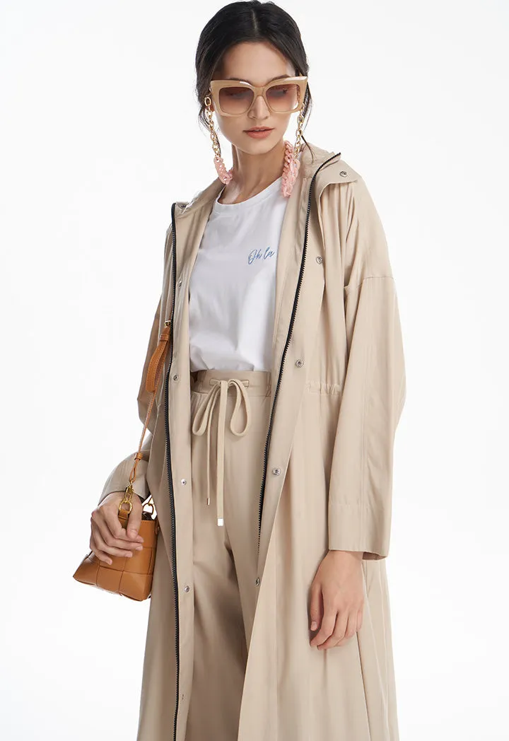 Tunnel Neck Long Detachable Hood Coat