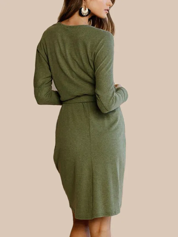 Women Long Sleeve Wrap Mini Dress