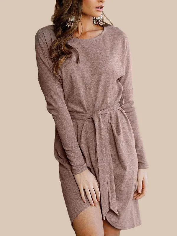 Women Long Sleeve Wrap Mini Dress