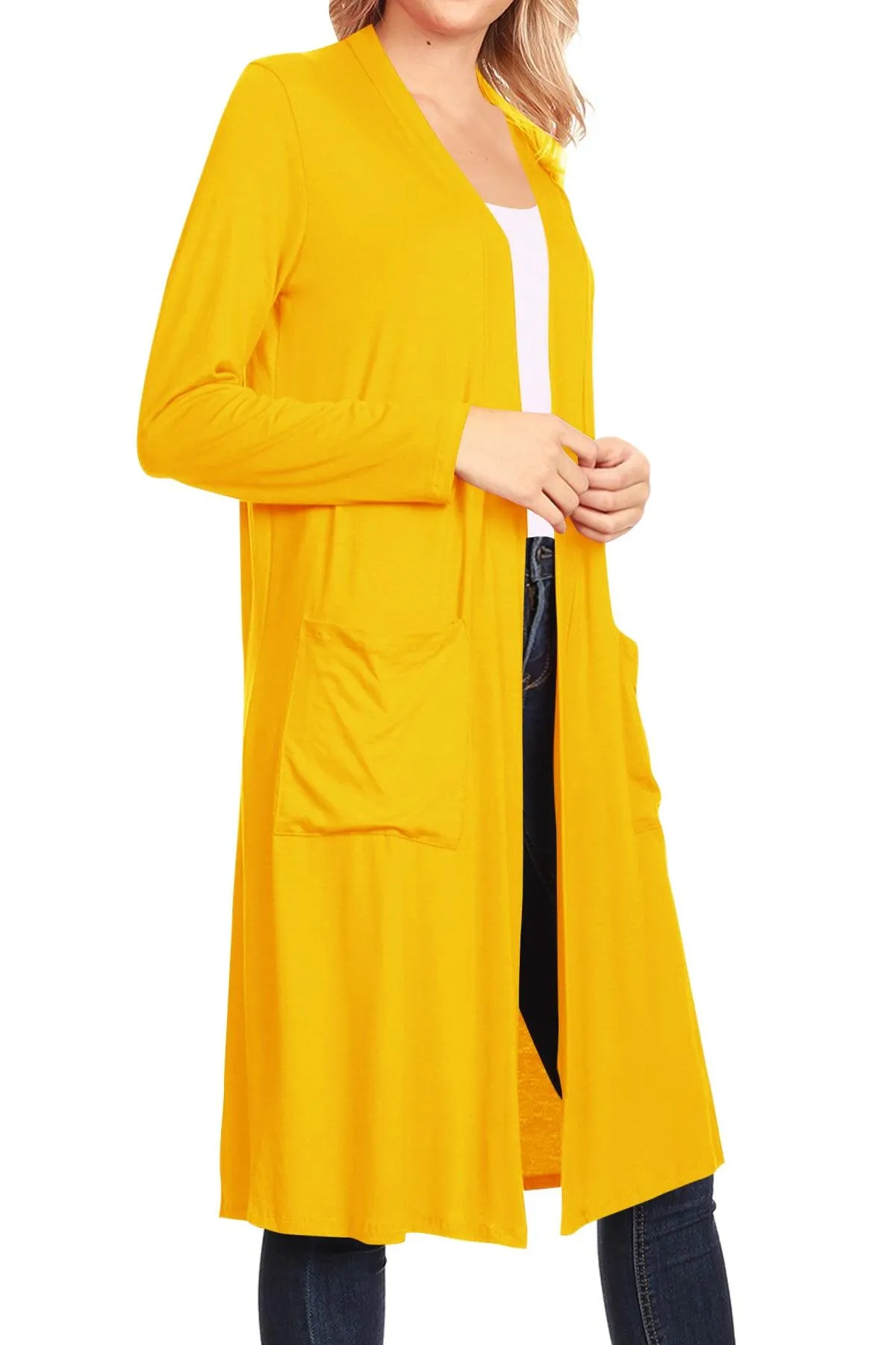 Women's Casual Loose Fit Open Front Side Pockets Solid Soft Long Cardigan